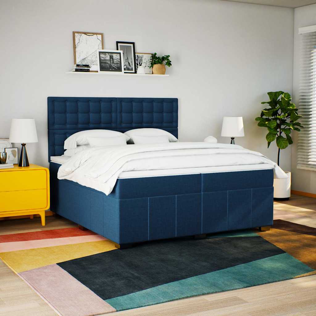 Maison Exclusive - Sommier à lattes de lit avec matelas Bleu 200x200 cm Tissu - 5