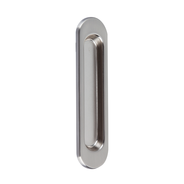 Poignée encastrable ovale en zamak nickel satiné pour portes coulissantes