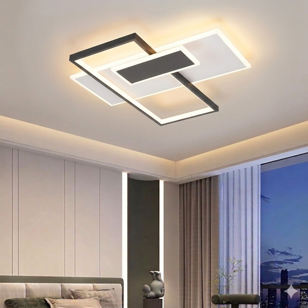 NETTLIFE Lampa sufitowa LED ściemnialna do salonu 62 W z 2 Reflektorowaami sufitowymi, czarna, z pilotem, nowoczesny design akrylowy