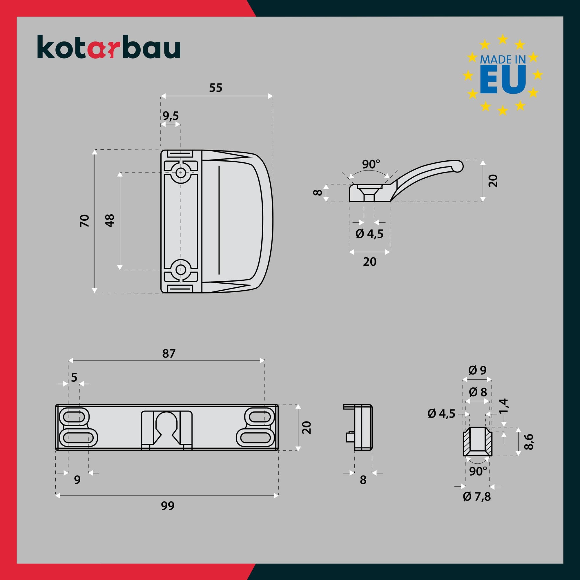 Poignee de Baie Vitree Coulissante - PVC - Brun - Poignee Porte Fenetre PVC - Montage Facile - Durable KOTARBAU - 3