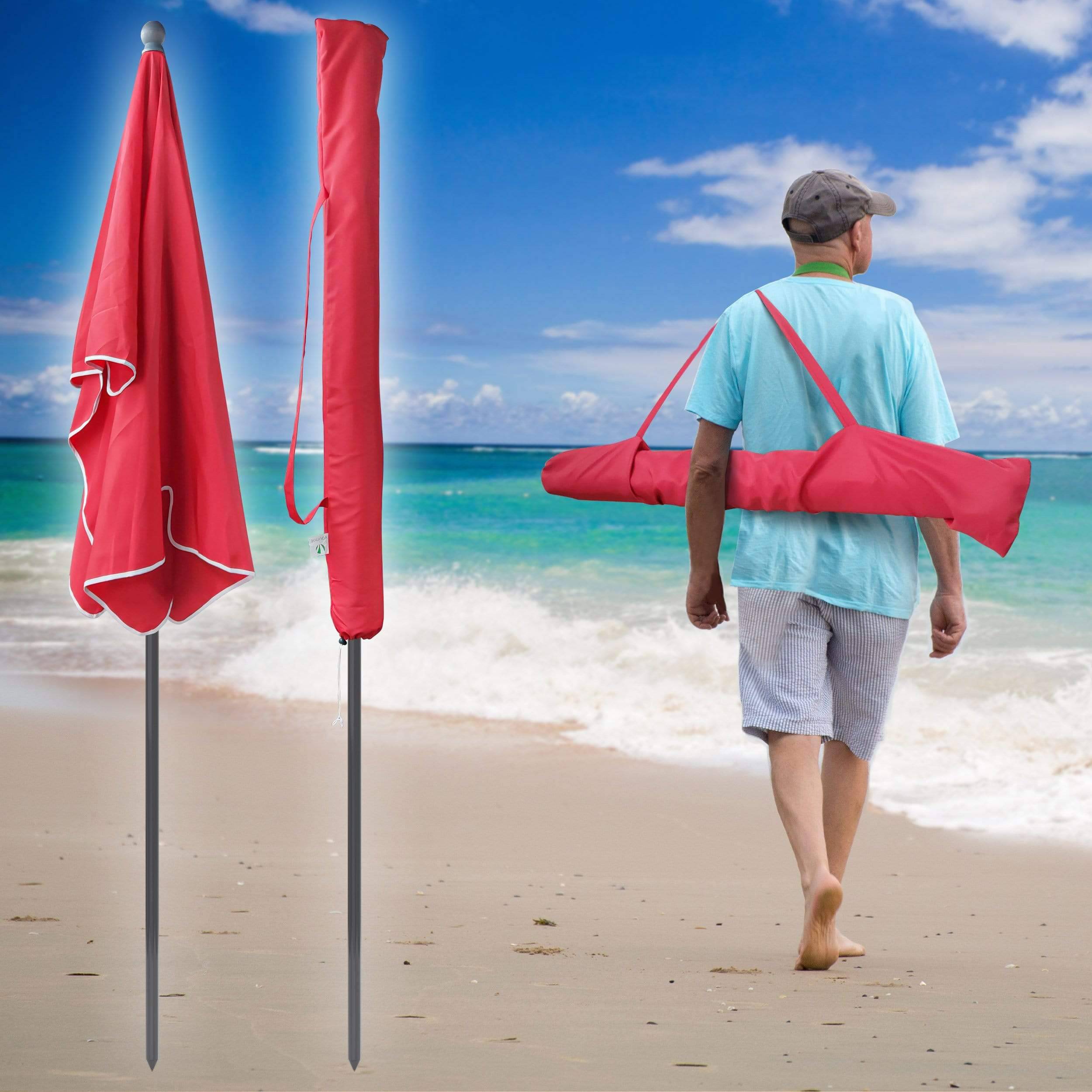 Parasol inclinable rectangulaire 2x1.25m avec housse de protection rouge - hauteur et angles ajustables - VOUNOT® - 5
