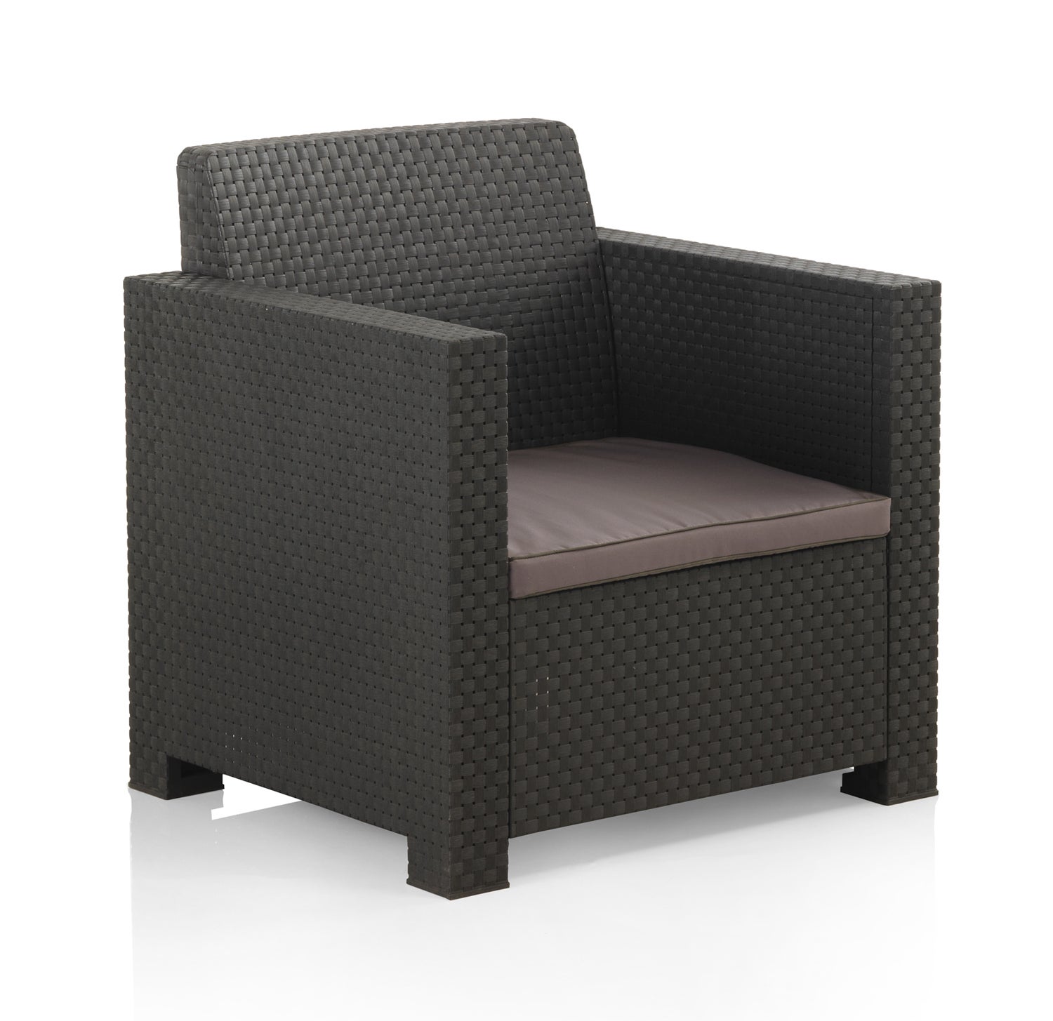 Salon de jardin extérieur 4 places en résine tressée anthracite (1 table basse + 2 fauteuils + 1 canapé 2 places) - 3