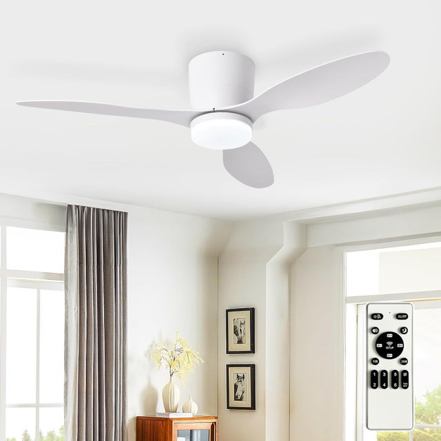 Ventilateurs de plafond de 42 pouces avec éclairage pour chambre à coucher, ventilateur à profil bas avec télécommande et pales blanc réversibles