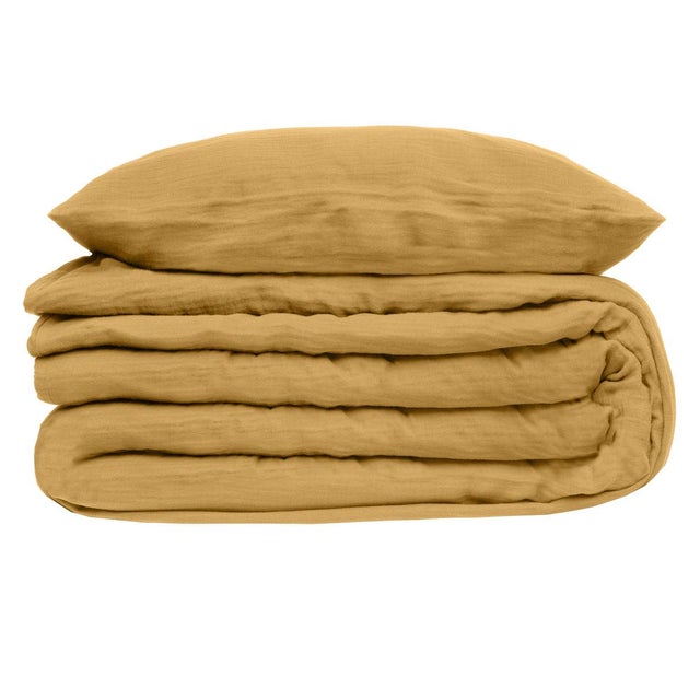 Parure de lit - gaze de coton - jaune ocre - 260x240 cm - Atmosphera créateur d'intérieur