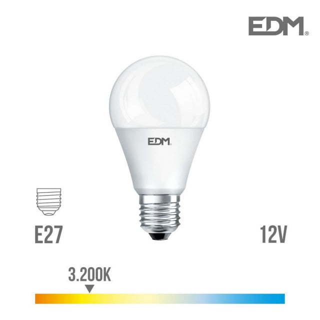 Ampoule LED E27 12V 10W Ronde A60 équivalent à 60W - Blanc Chaud 3200K