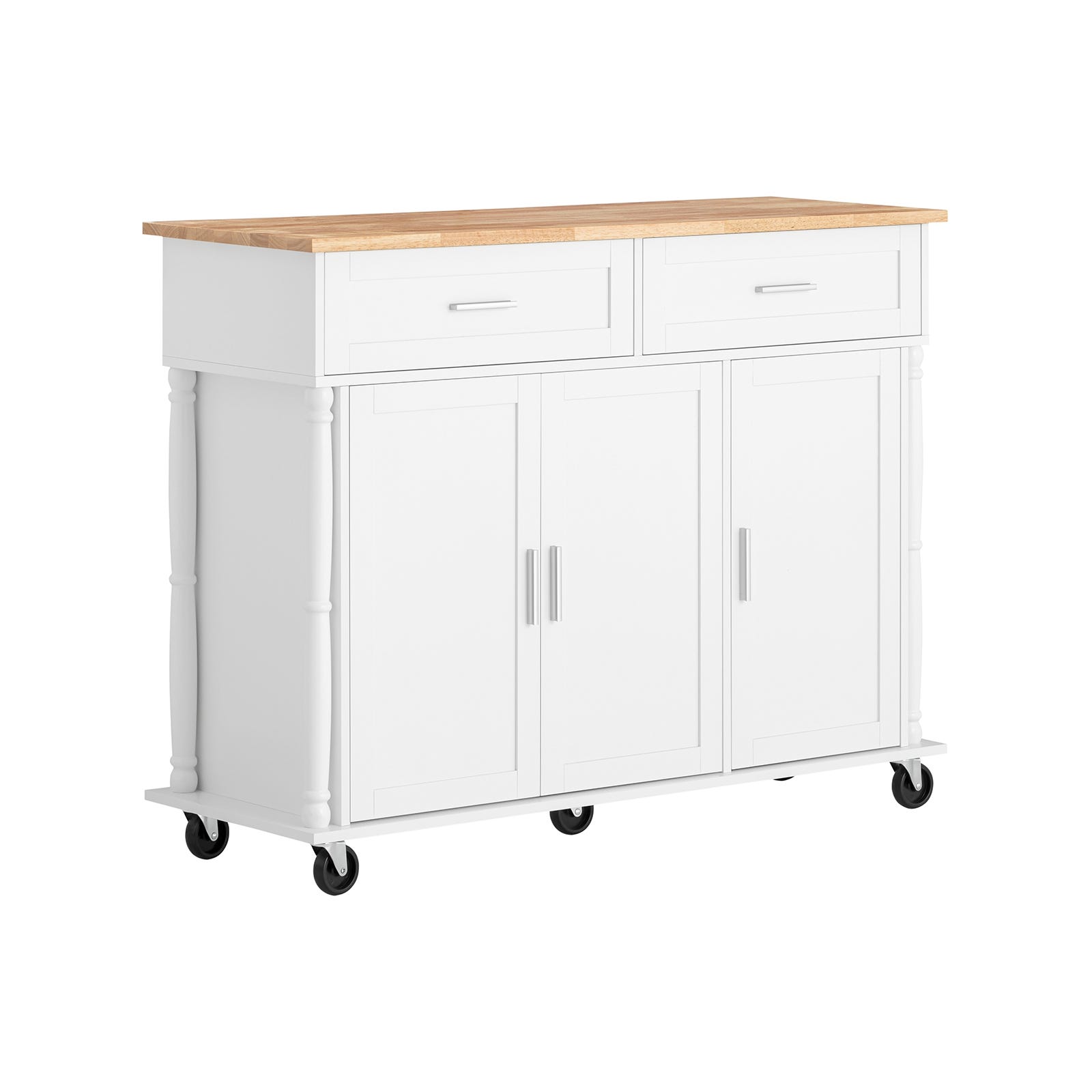 Carrello Cucina Multiuso Con Ruote - Isola Mobile Bianco, Ante E Cassetti, Piano Allungabile 120x45x90cm - Foto 9