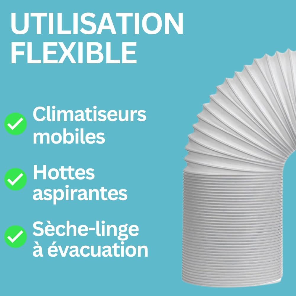 Tuyau d’Évacuation 150 mm 3 m – PVC Flexible pour Climatiseur Mobile, Sèche-Linge, Hotte, Rallonge - 3