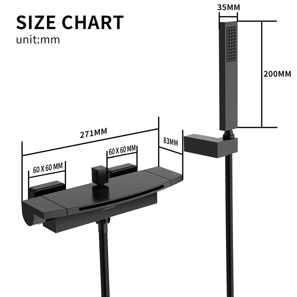 Mitigeur de Baignoire Cascade Robinet de Baignoire Mural avec Douchette à Main et Flexible de douche 1,5M, Laiton Noir Mat - 8