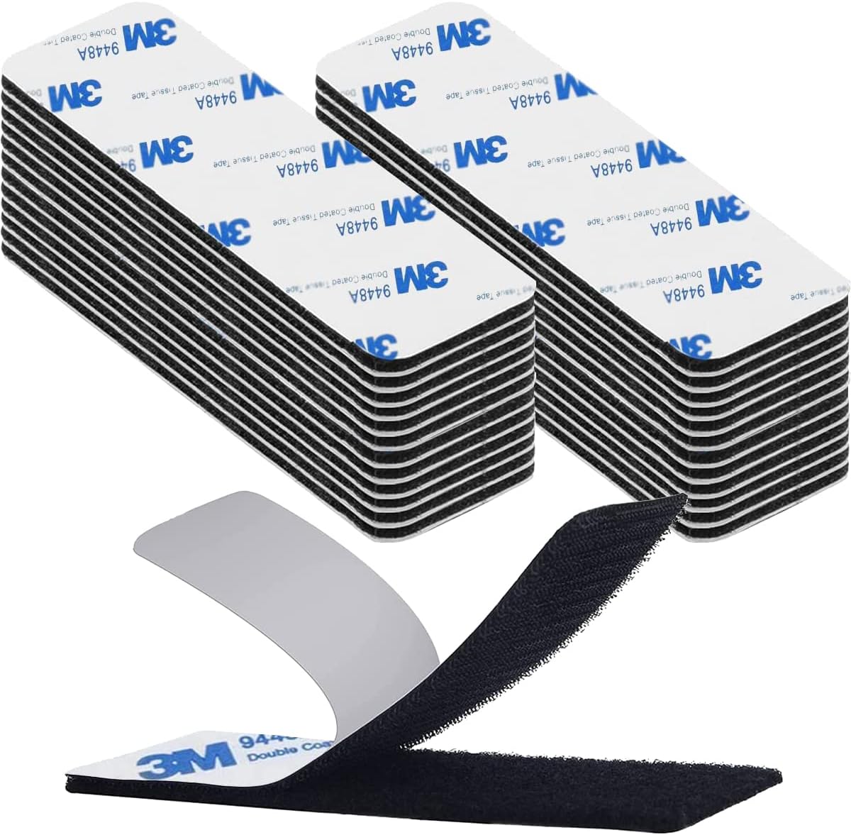 Dwustronne paski samoprzylepne do rysowania, bardzo mocna taśma rzepowa, 20 sztuk, prostokątne, dwustronne, czarne, 3 x 10 cm
