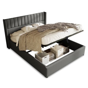 Letto matrimoniale imbottito in velluto a coste beige 160 x 200 cm Vinay