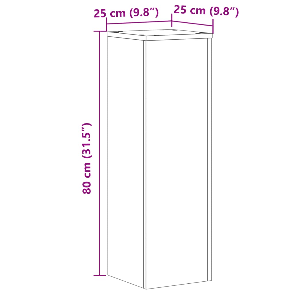 Lot de 2 supports à plantes chêne artisan 25×25×80 cm – Bois reconstitué, charge max. 50 kg - 3