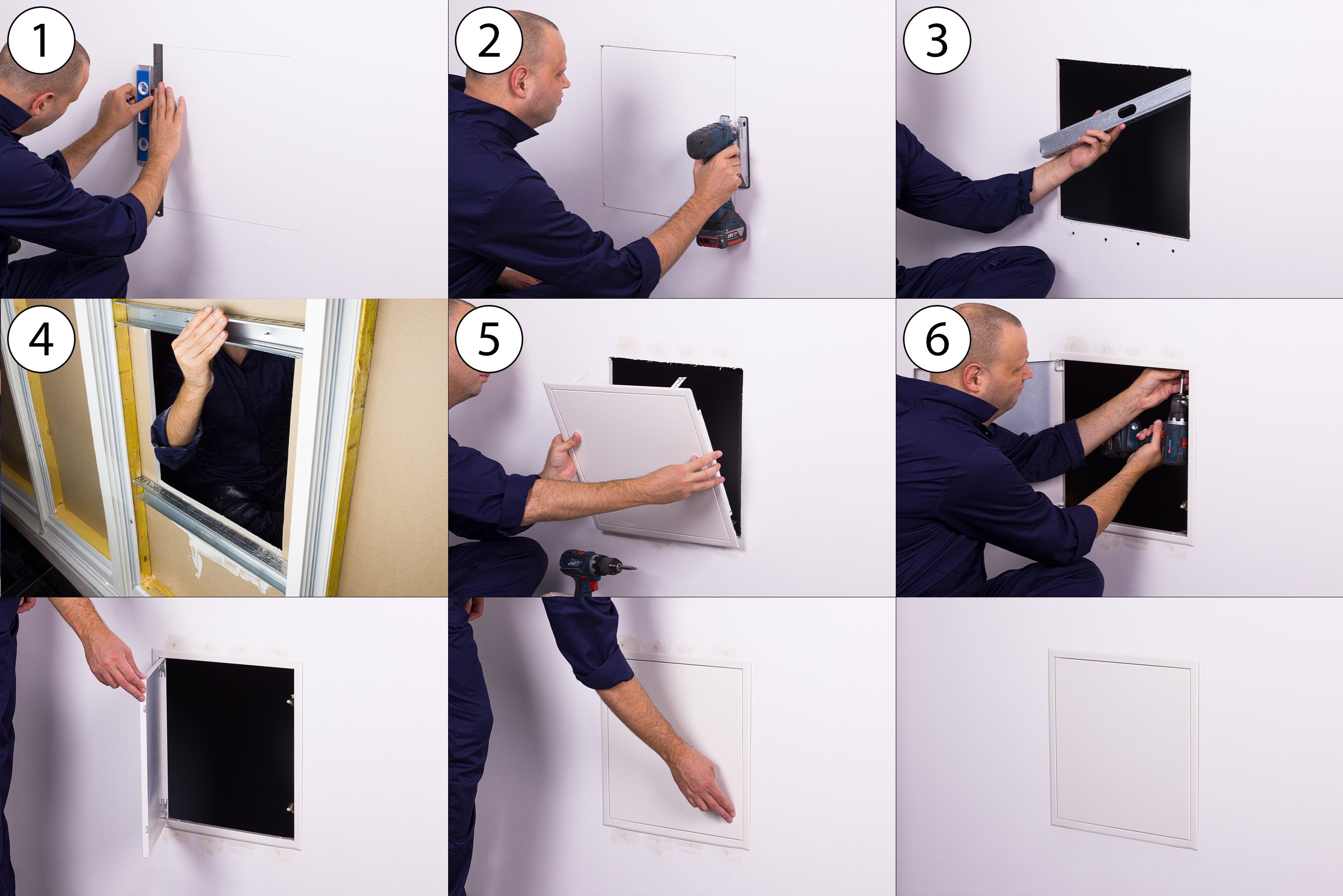 Trappe de visite encastrable 800x800 mm en acier galvanisé, finition blanche avec ouverture/fermeture par pression NOYON & THIEBAULT - 3