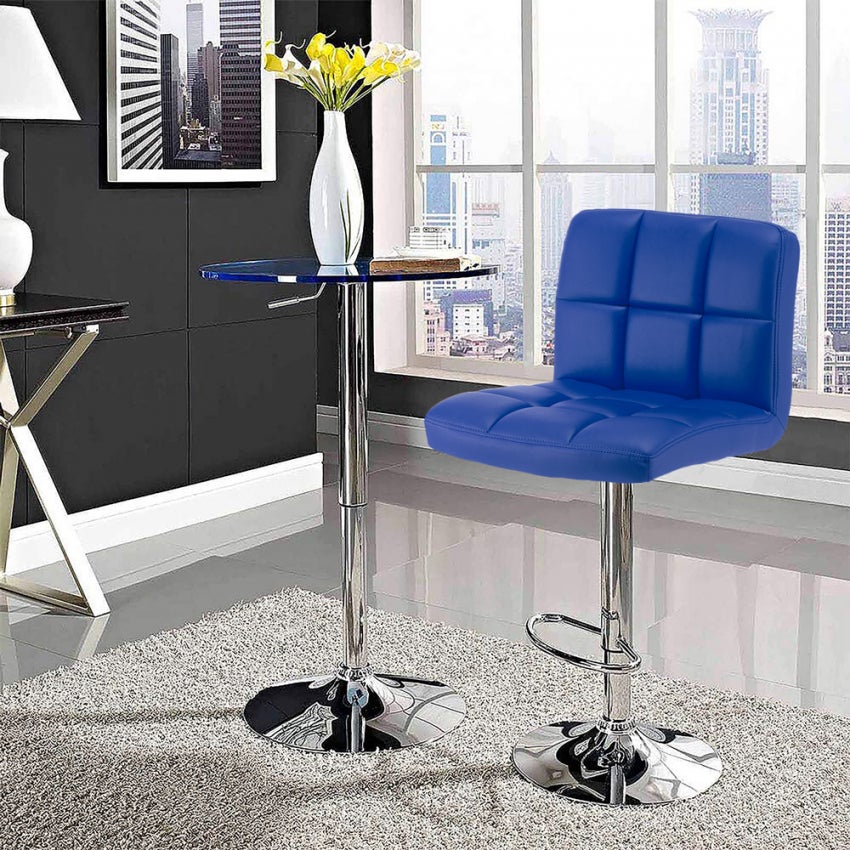 Tabouret de bar cuisine fixe pivotant réglable dossier repose-pied Atlanta - bleu - 2