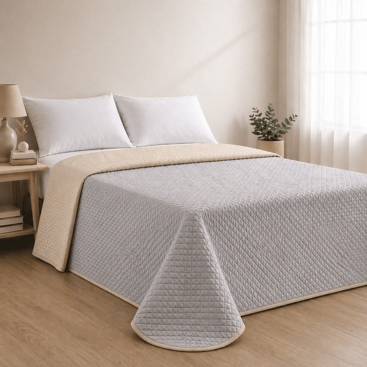 Colcha Bicolor Reversible Beige/Lino Cama 180cm Donegal Collections - 5