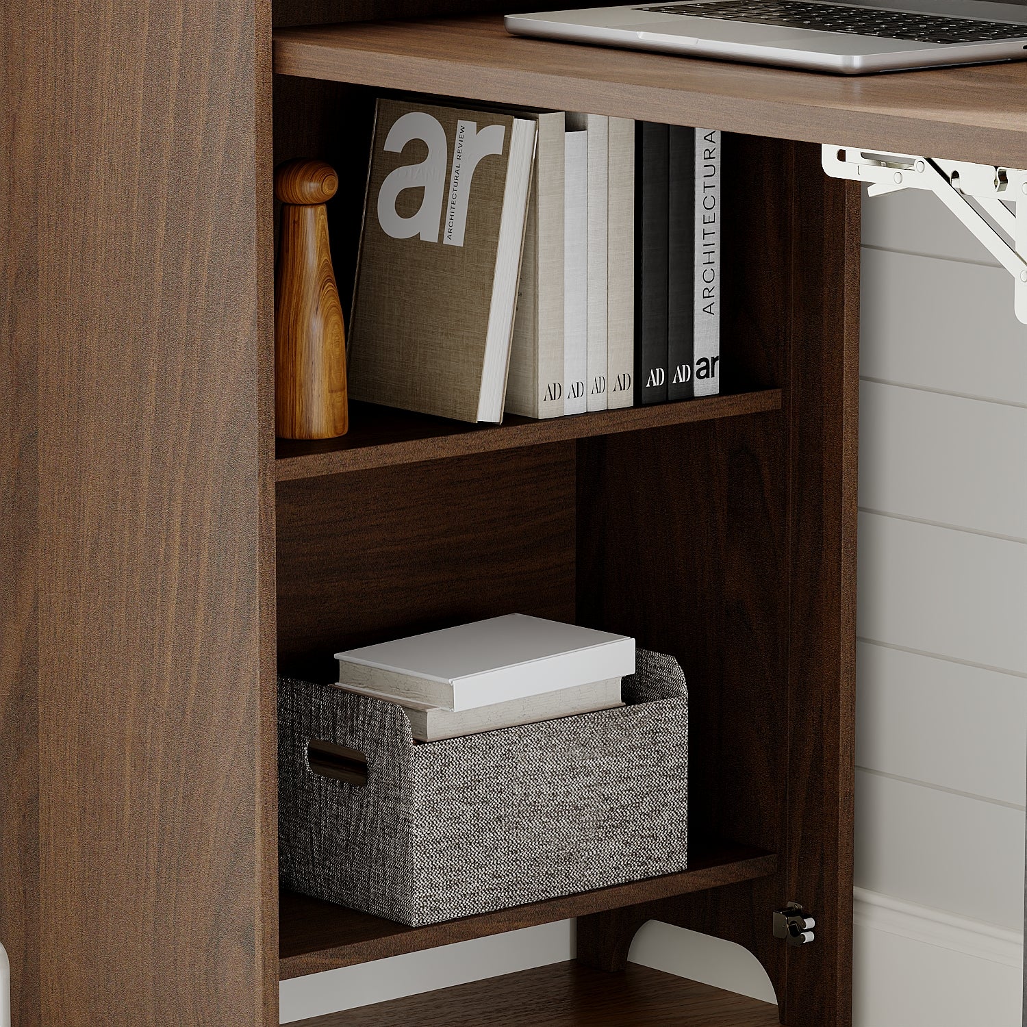 Bureau avec Rangement Pliable avec Aspect du Bois Noyer, Armoire du Bureau avec 2 Compartiments, Salon et Chambre, 99 x 53 x 82 cm - 6