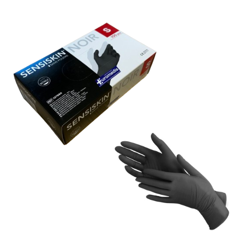 Guantes de examen de nitrilo Sensiskin negros sin polvo Euromedis