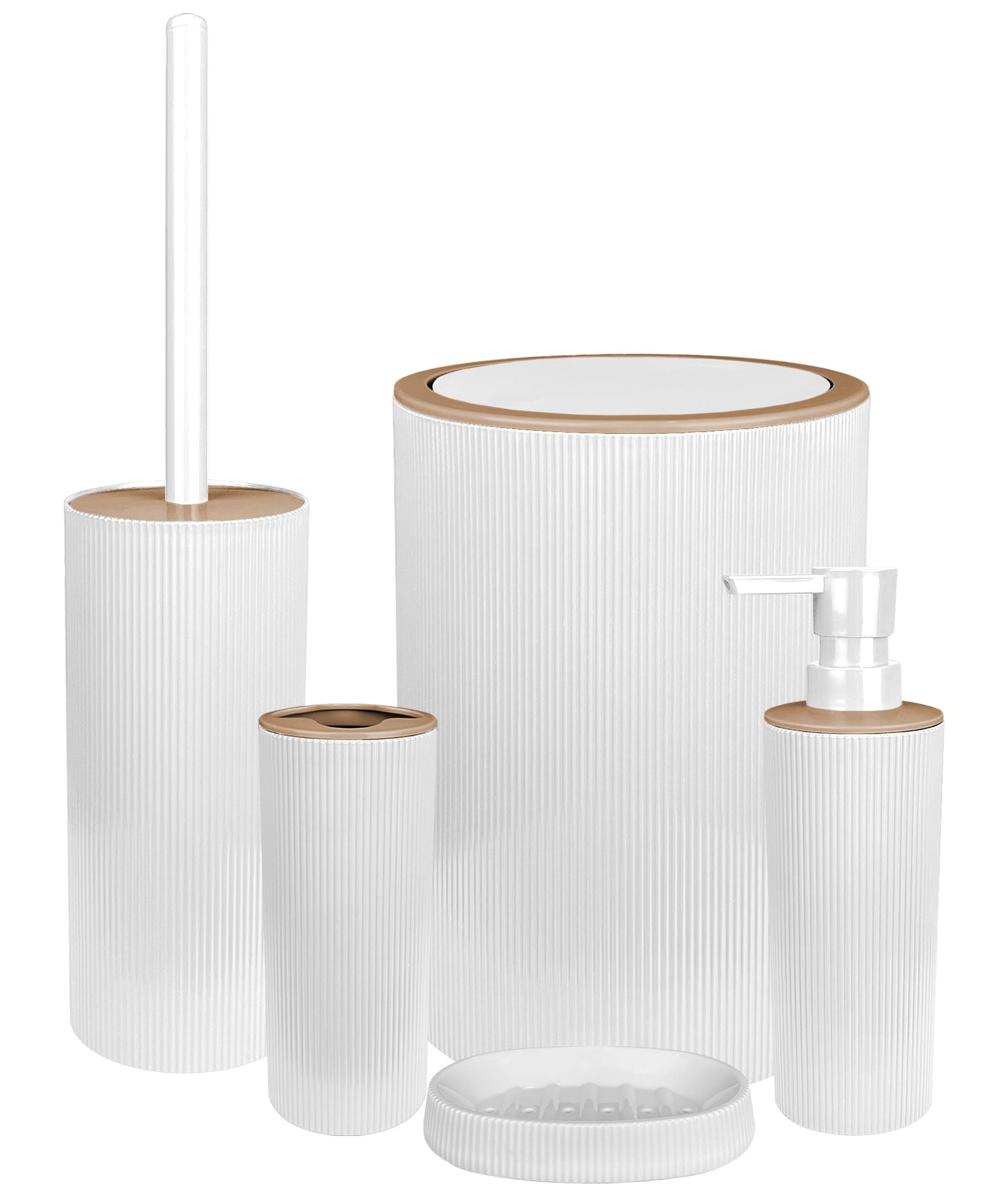 Set 3 Accessori Bagno In Ceramica – Look Moderno, Colore Bianco Sporco – Portasapone, Bicchiere, Distributore - 6