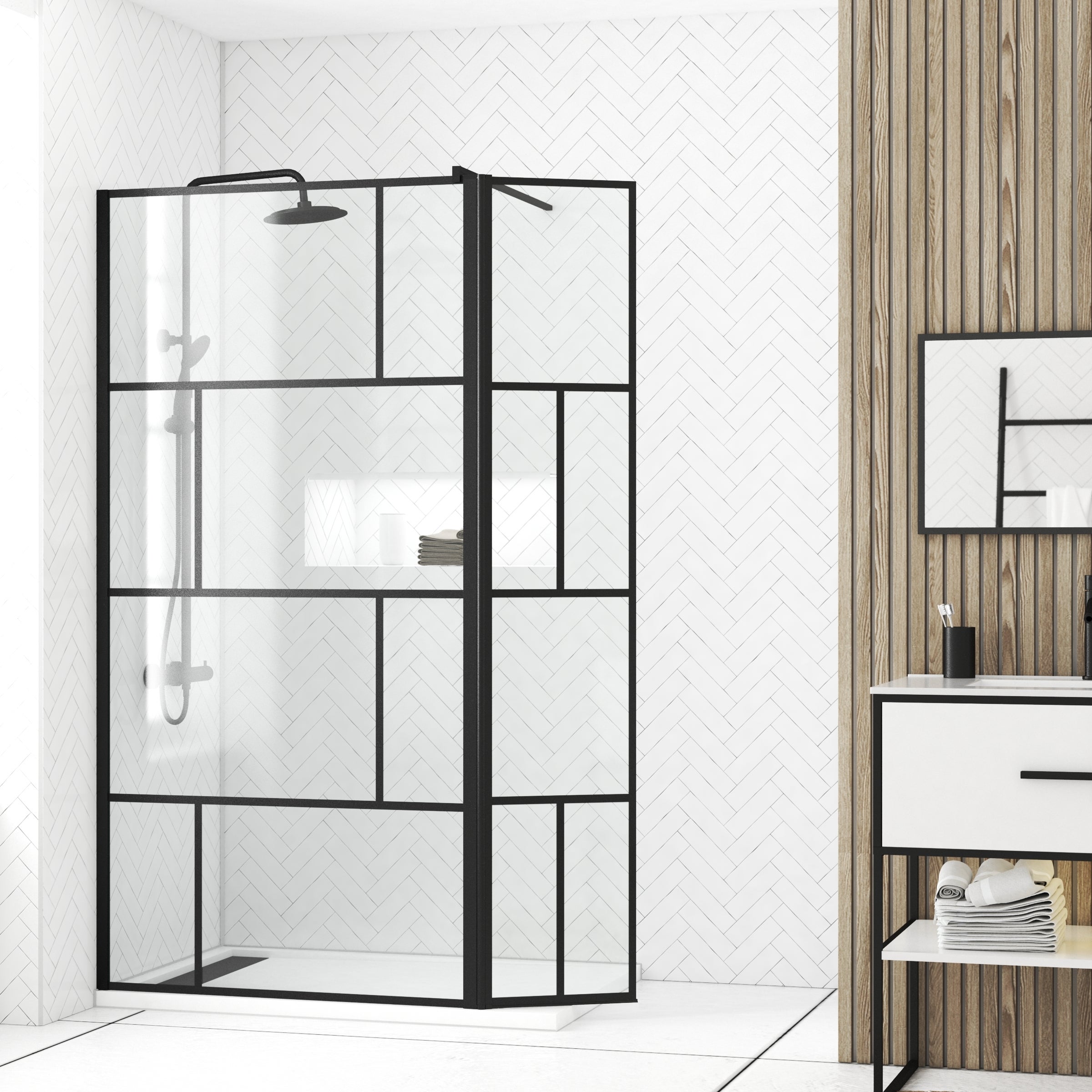 Paroi de douche avec pivot 100+40x195cm - Sérigraphie type Briques et ...