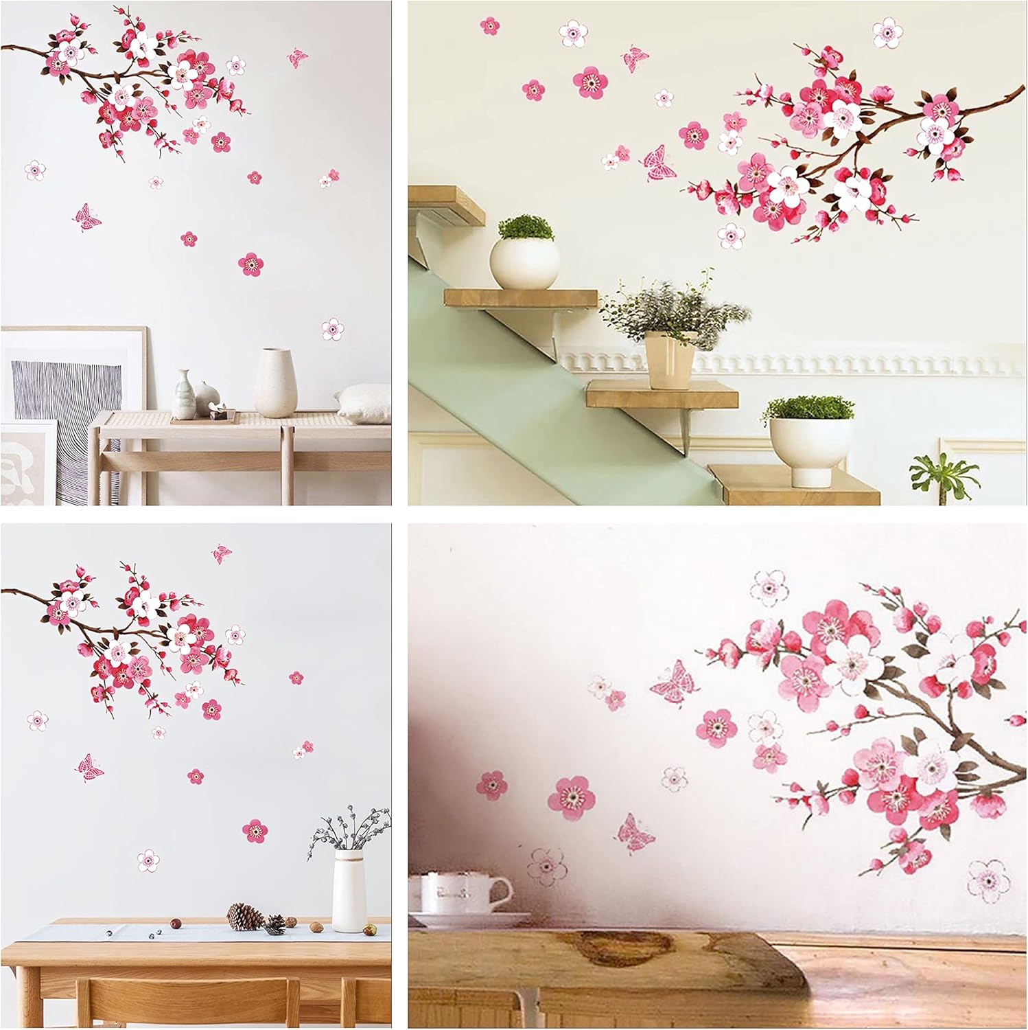 Decalmile Stickers Muraux Grand Fleur De Arbre Blanc Autocollant Mural Floral Branche Arbre Oiseaux Décoration Murale Salon Chambre Enfants Bébé Pépinière(H:154cm
