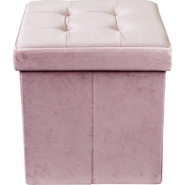 Pouf Contenitore Ottagonale In Velluto Imbottito - Multiuso Con Coperchio, Salvaspazio, Rosa Antico, BIANCHERIAWEB