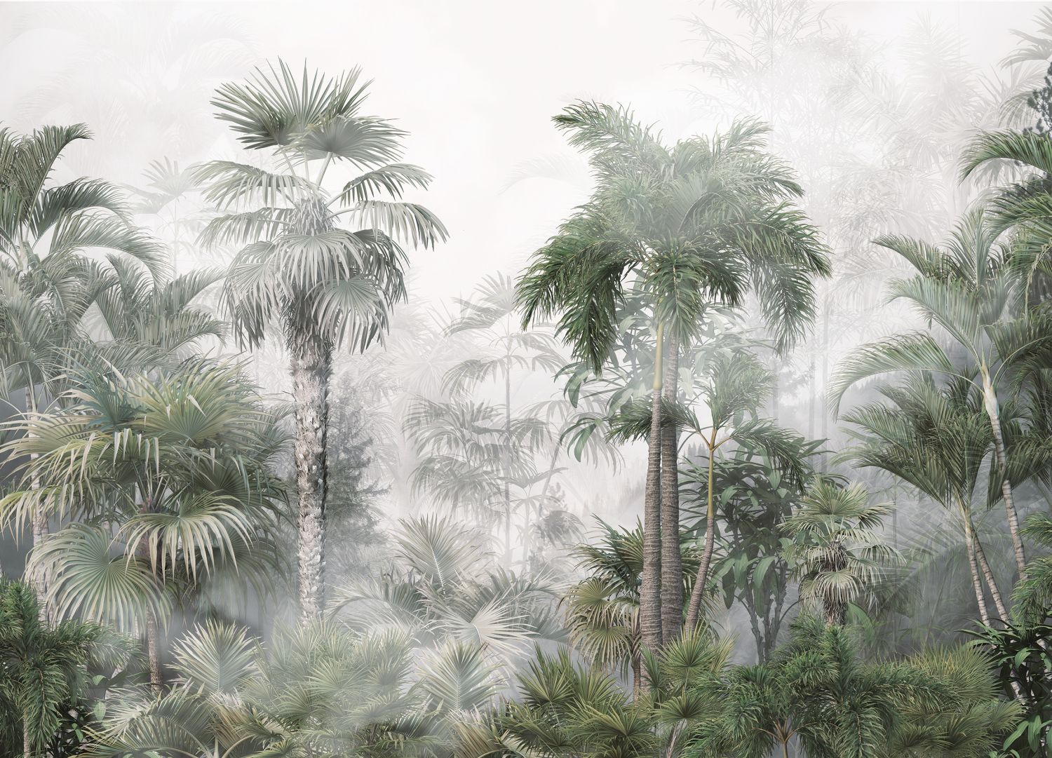 Fotomural paisaje con palmeras verde oscuro y gris - 270 x 375 cm - sanders & sanders