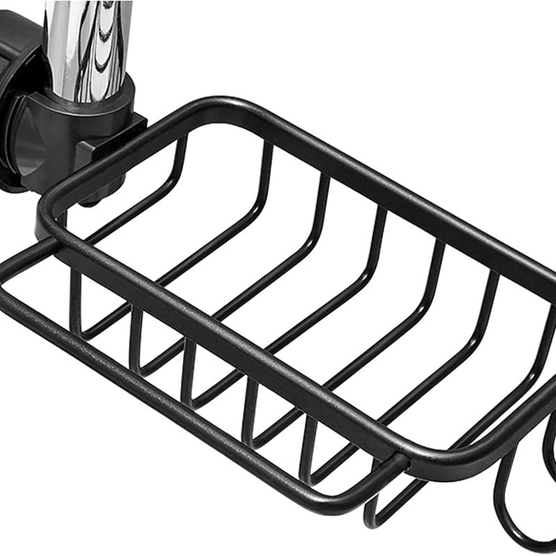Czarny uchwyt prysznicowy 26*14*4,3 cm, 1-częściowy aluminiowy drążek na ręczniki, nie wymaga wiercenia, mydelniczka, kuchenny kosz spustowy