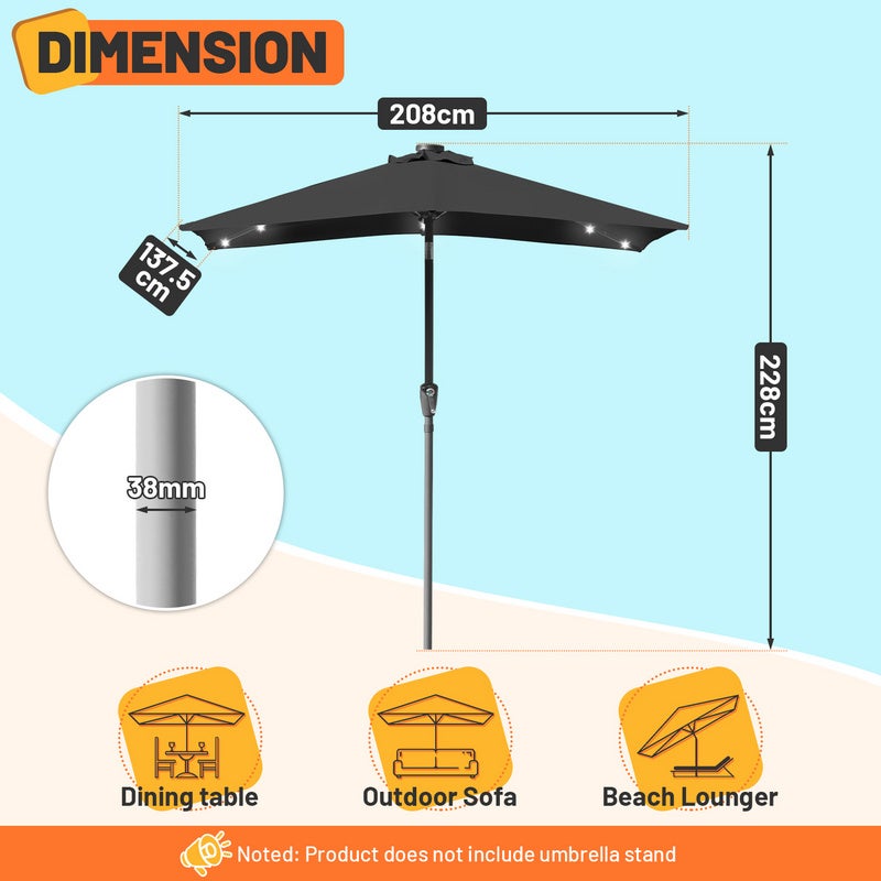 Doppler Derby - Ombrellone da spiaggia, balcone e terrazza, 200 cm, regolabile in altezza, con protezione dai raggi UV, pieghevole, per spiaggia e piscina, Blu, 200 cm