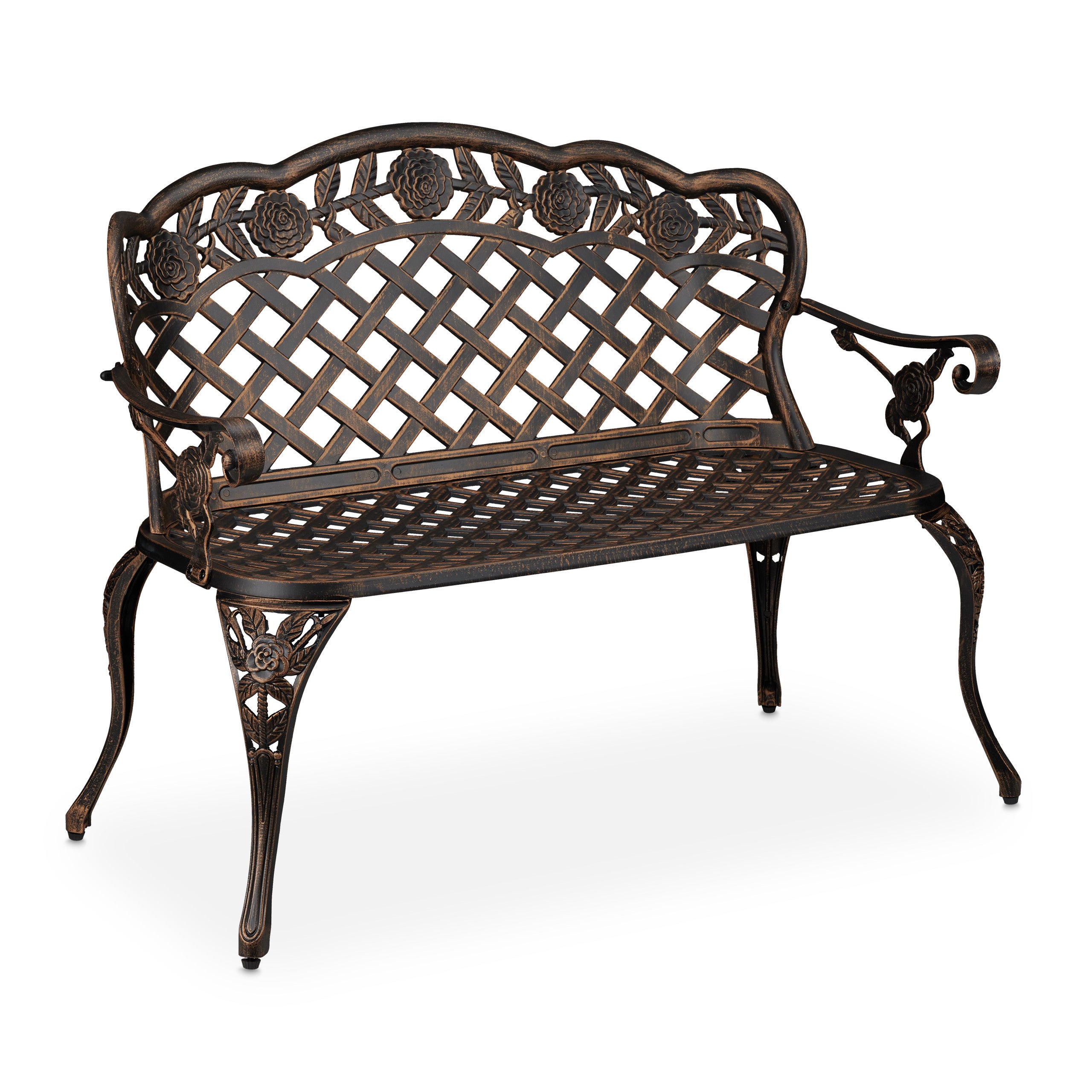 Banc de jardin, roses, terrasse,balcon, aluminium et fonte, antique, 56 x 98 x 55,5 cm, noir - bronze, Relaxdays - 9