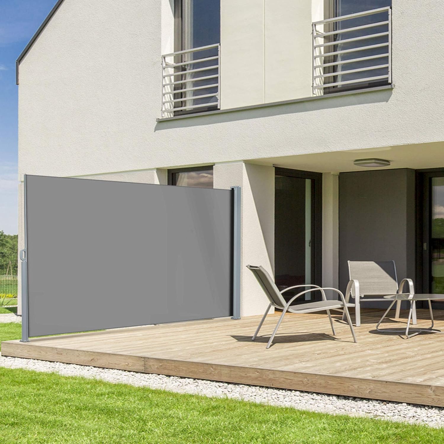 Paravent rétractable Avec support mural, Kit de montage inclus, Anthracite, 180 x 300 cm - 7