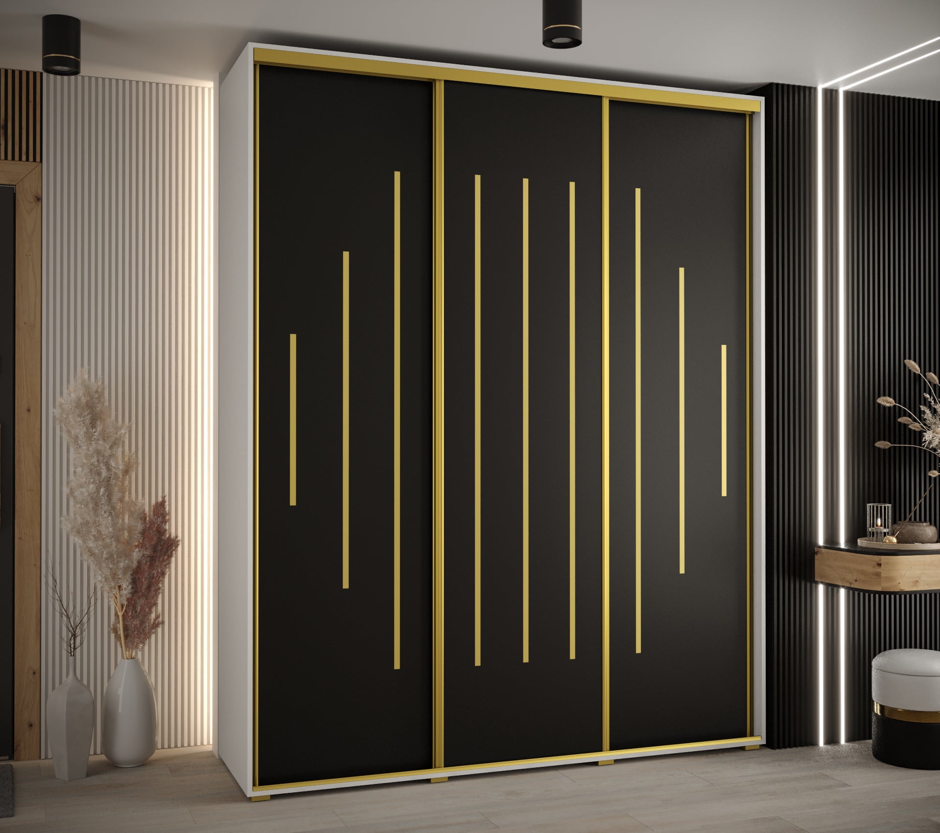 Szafa przesuwna wysoka Davos 12 190 x 60 x 235,2 cm biały + czarny + u. złoty - Abiks Meble - 2