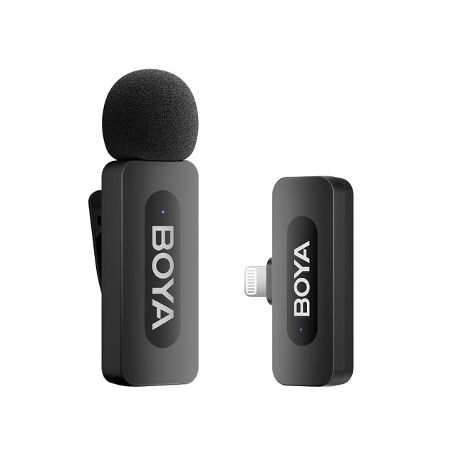 by-V1 Microphone Lavalier sans fil, portée de 100 m, compatible avec iPhone iPad, idéal pour l'enregistrement mobile, le podcasting et les application