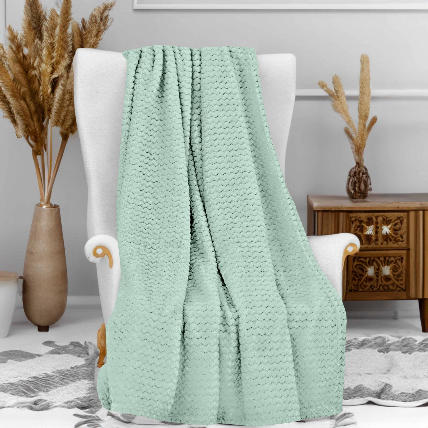 Couverture Plaid Microfibre 180x220 Cm - Vert Eau, Ultra Douce, Pour Canapé Ou Lit