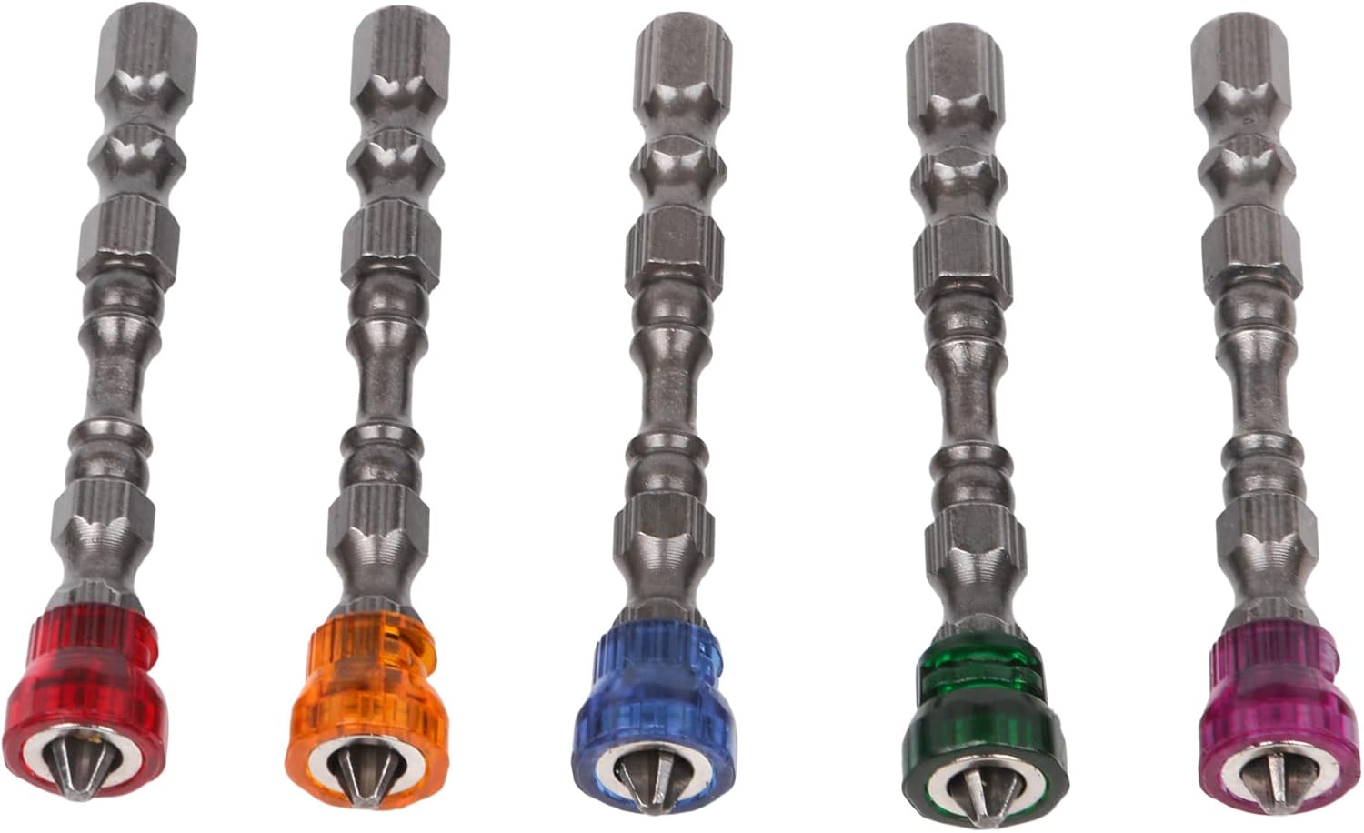 Zestaw 5 magnetycznych bitów do płyt gipsowo-kartonowych PH2, stal chromowana 65 x 9 mm