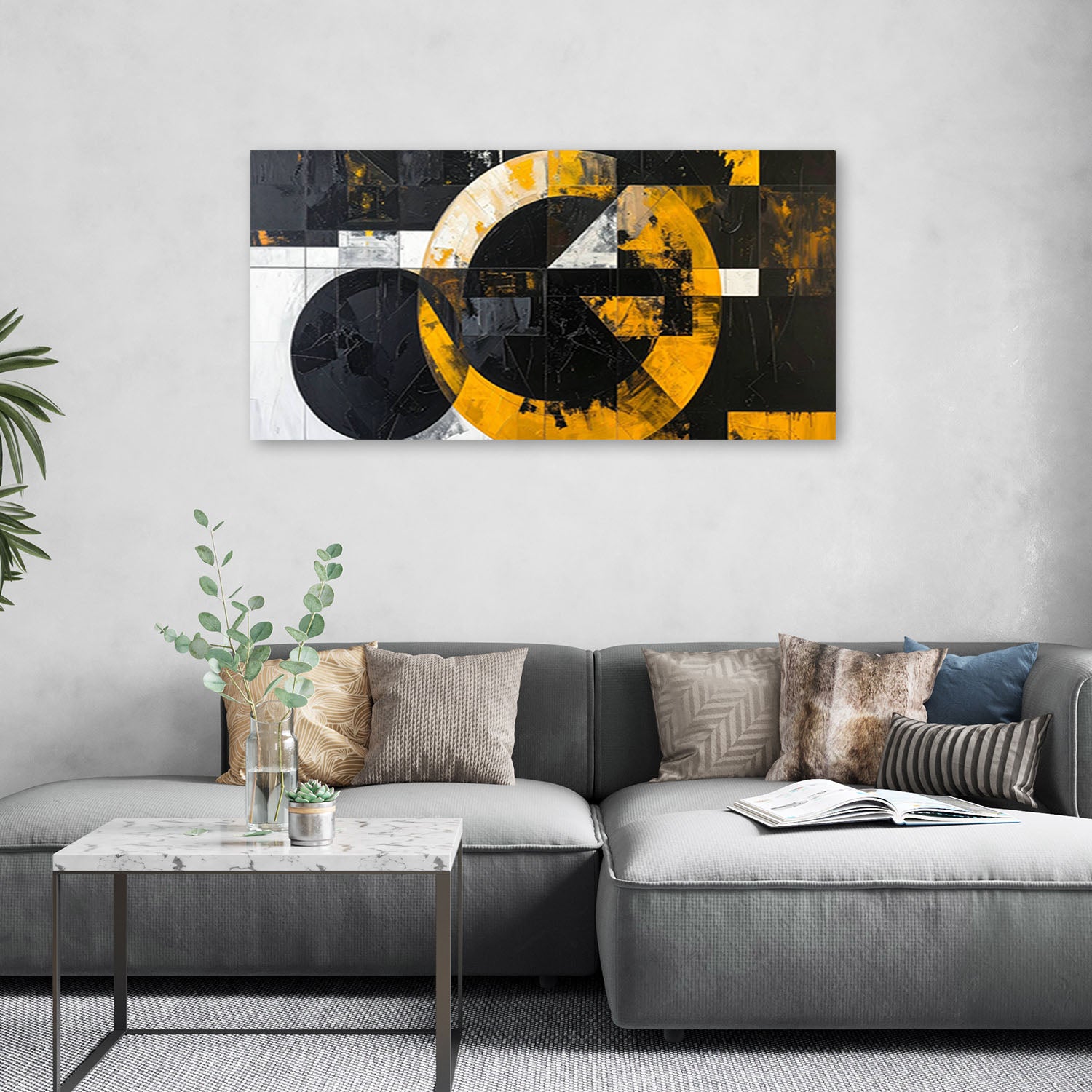 Obraz do salonu biura, Abstrakcja koła kształty czarno żólty 120x60 - 2