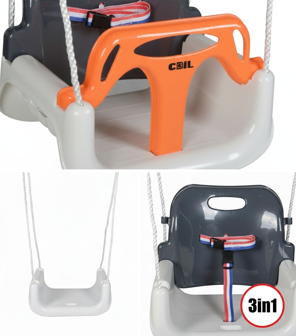 COIL Huśtawka dla dzieci ogrodowa fotel wiszący mocna 3w1 kubełkowa pasy pomarańczowa