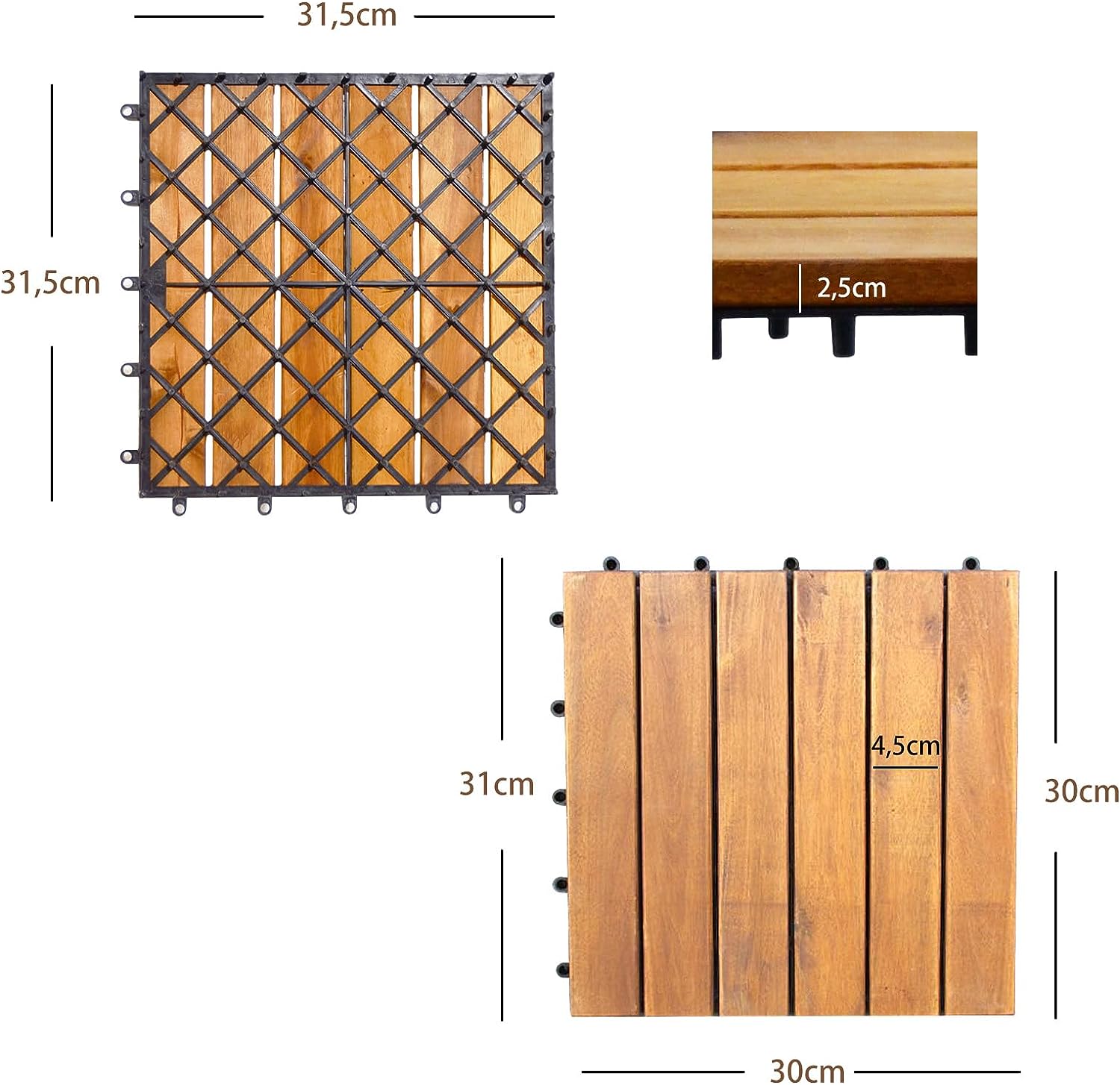 Carreaux de Terrasse en Bois d'Acacia 27 Pièces,Bois Huilé 30 x 30 CM Couvrant Surface de 24300 cm² - 5