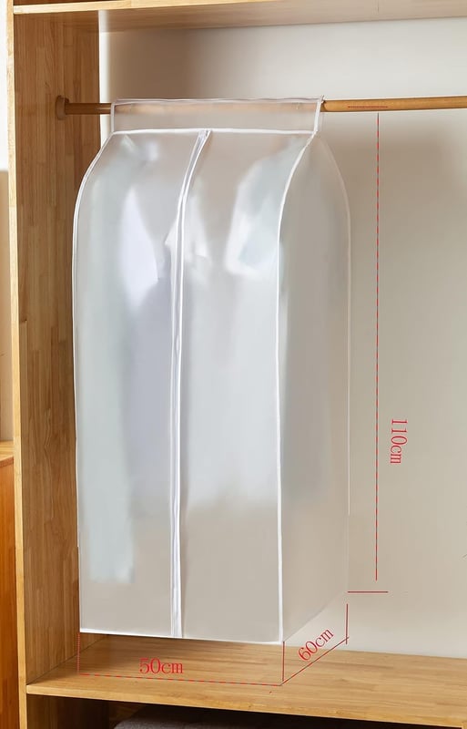 Pokrowiec przeciwpyłowy na drążek na ubrania, 60 x 50 x 110 cm, wykonany z tworzywa PEVA, z zamkiem błyskawicznym na całej długości i zapięciem na rz