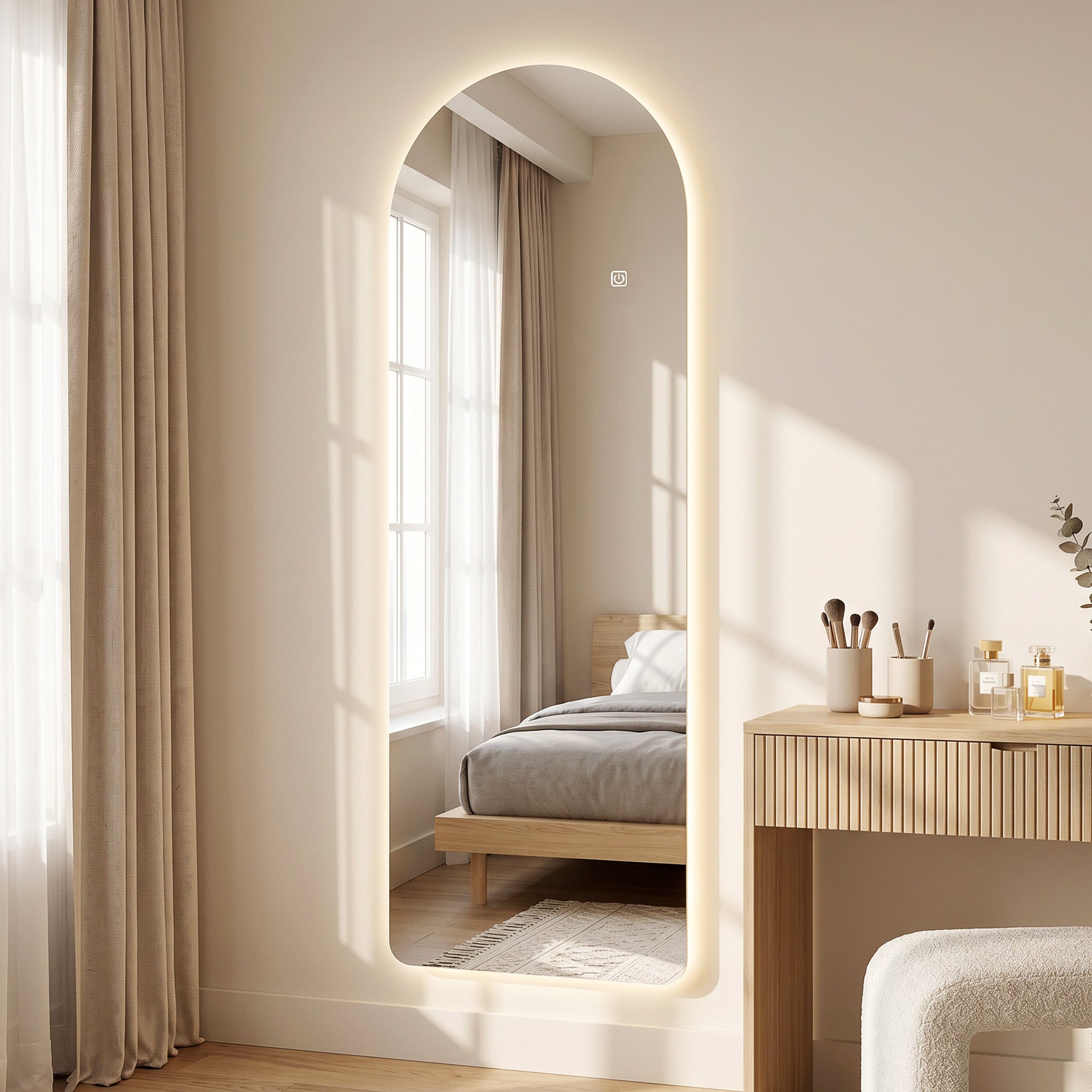 Grand miroir mural 120 x 40 cm LED arqué transparent | Leroy Merlin