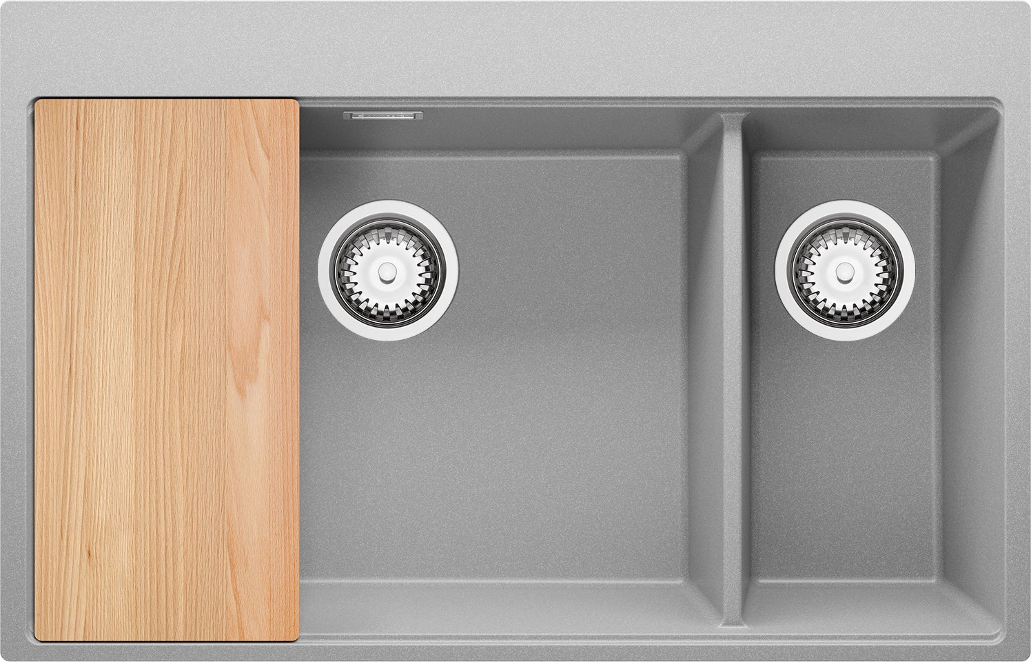 Zlewozmywak Szary 78x50cm, Zlew Kuchenny 2 Komorowy + Syfon + Deska, Nablatowy do szafki od 80cm - Oslo Duo PRIMAGRAN