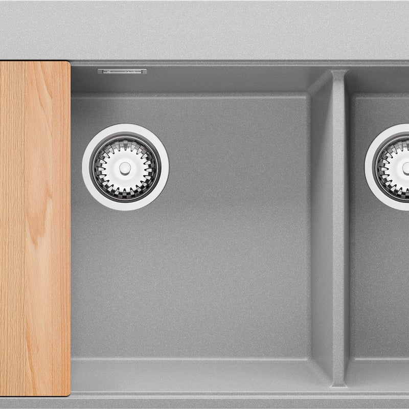 Zlewozmywak Szary 78x50cm, Zlew Kuchenny 2 Komorowy + Syfon + Deska, Nablatowy do szafki od 80cm - Oslo Duo PRIMAGRAN