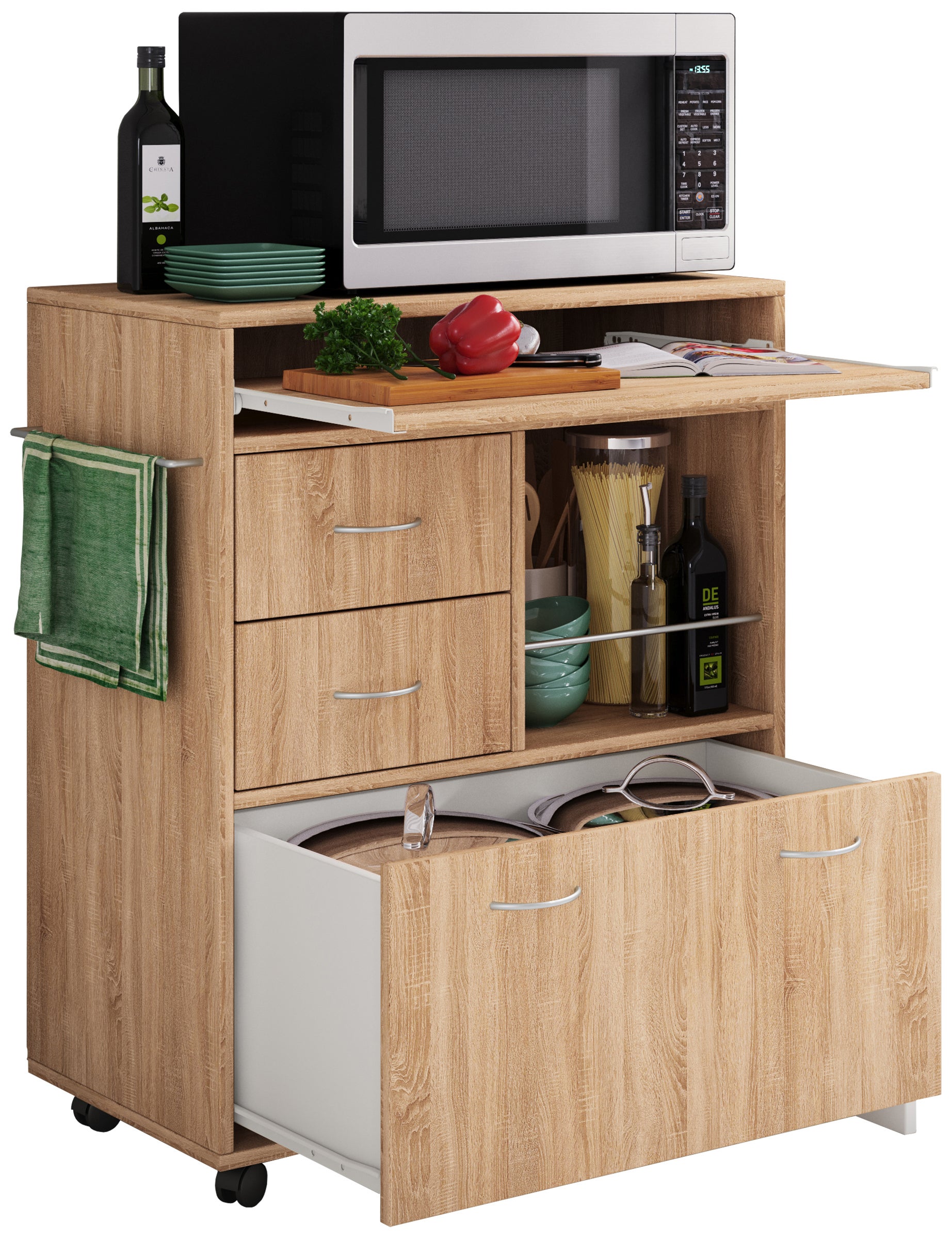 VCM Meble kuchenne serwujące wózki Kicha Sonoma Oak H. 86 x B. 70 x T. 40 cm