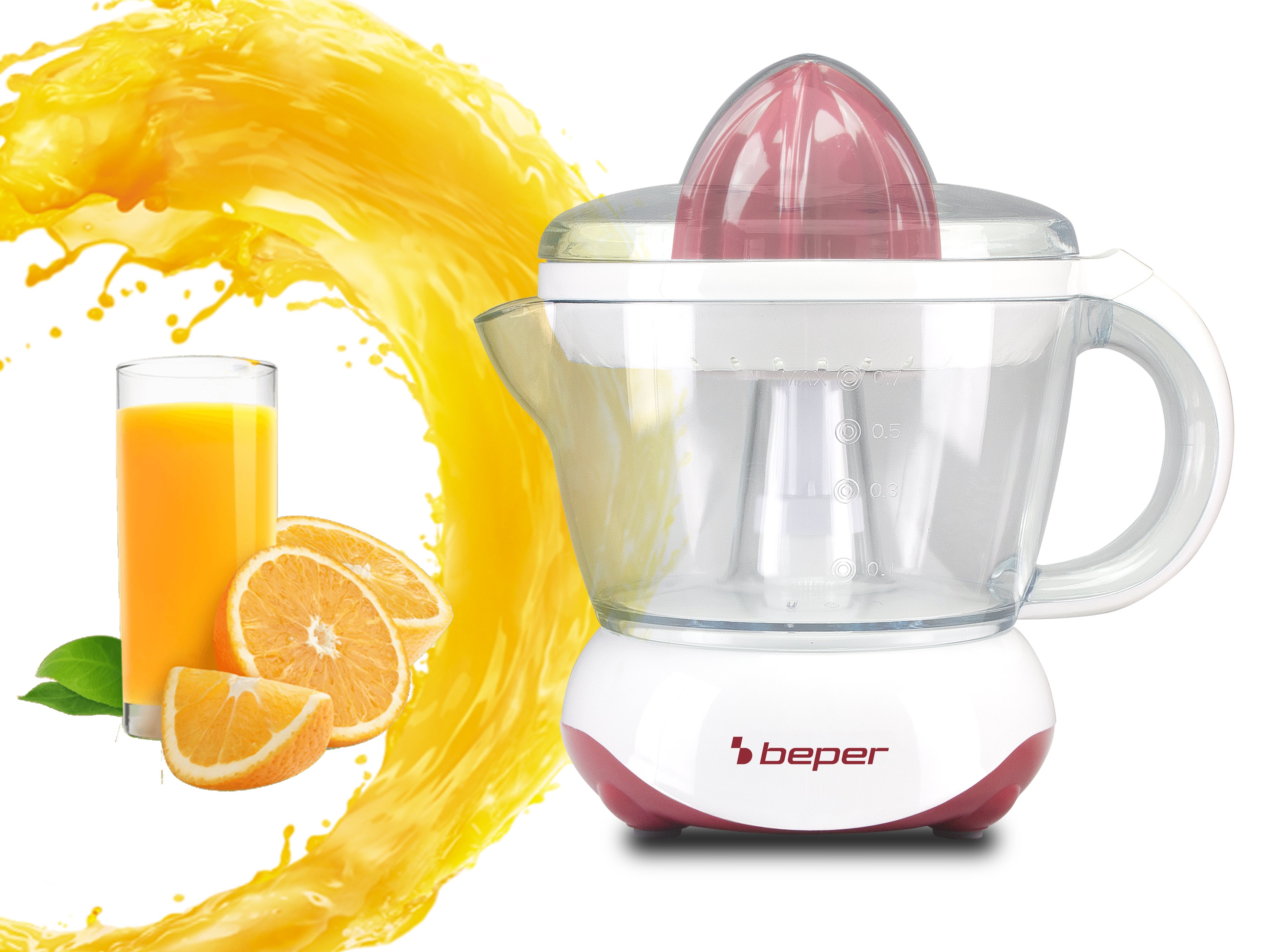 Spremiagrumi Elettrico Beper - 25W, 700 Ml, 2 Coni Per Agrumi Grandi E Piccoli