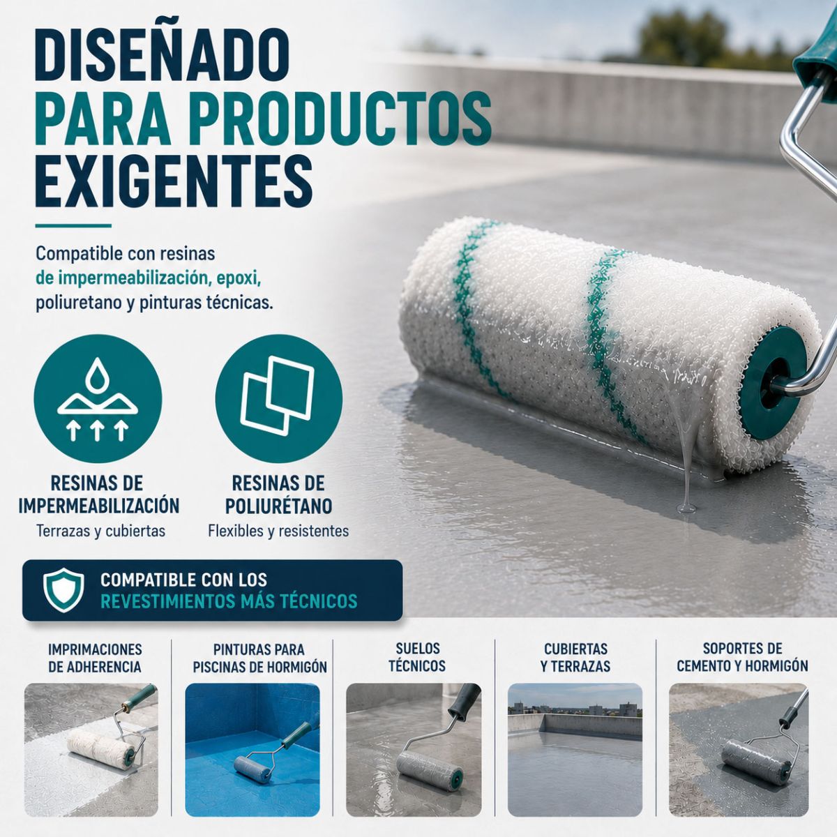 Rodillo de pelo largo para pintura: para fachadas, piscinas, exteriores - 180 mm - ARCANE INDUSTRIES - 5