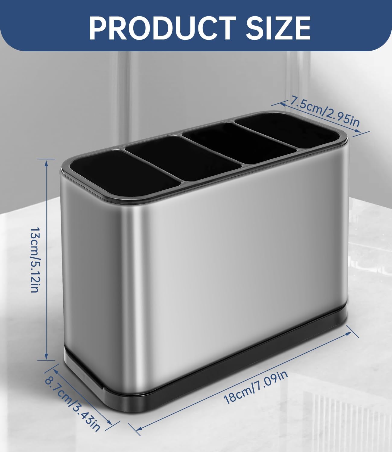 Range-couverts 4 compartiments, support de rangement pour cuisine, support de rangement pour couverts, plateau à couverts antidérapant en acier - 4