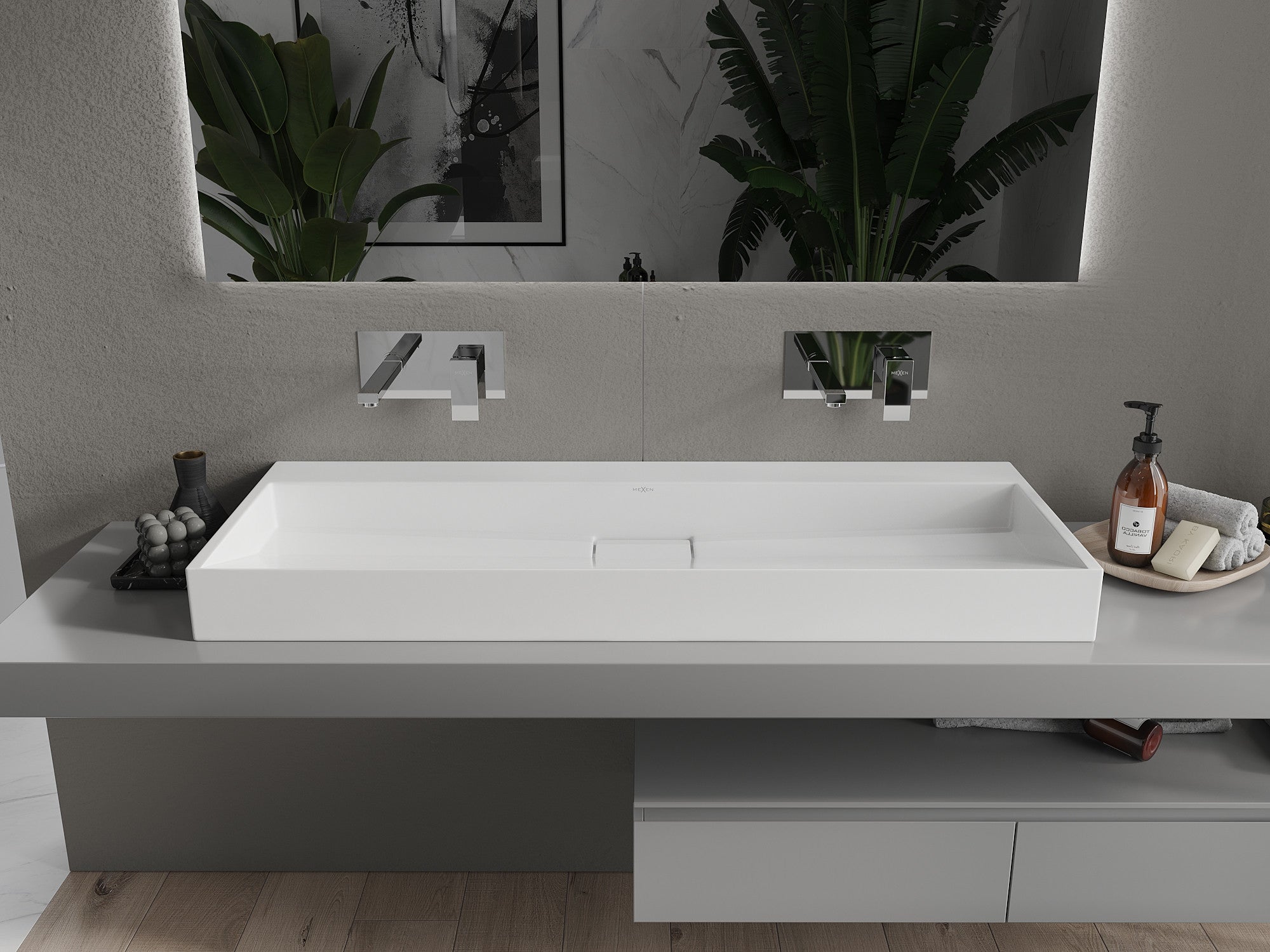 Mexen Ava lavabo de comptoir en conglomérat sans trou 120 x 46 cm, Blanc - 23011200 - 3