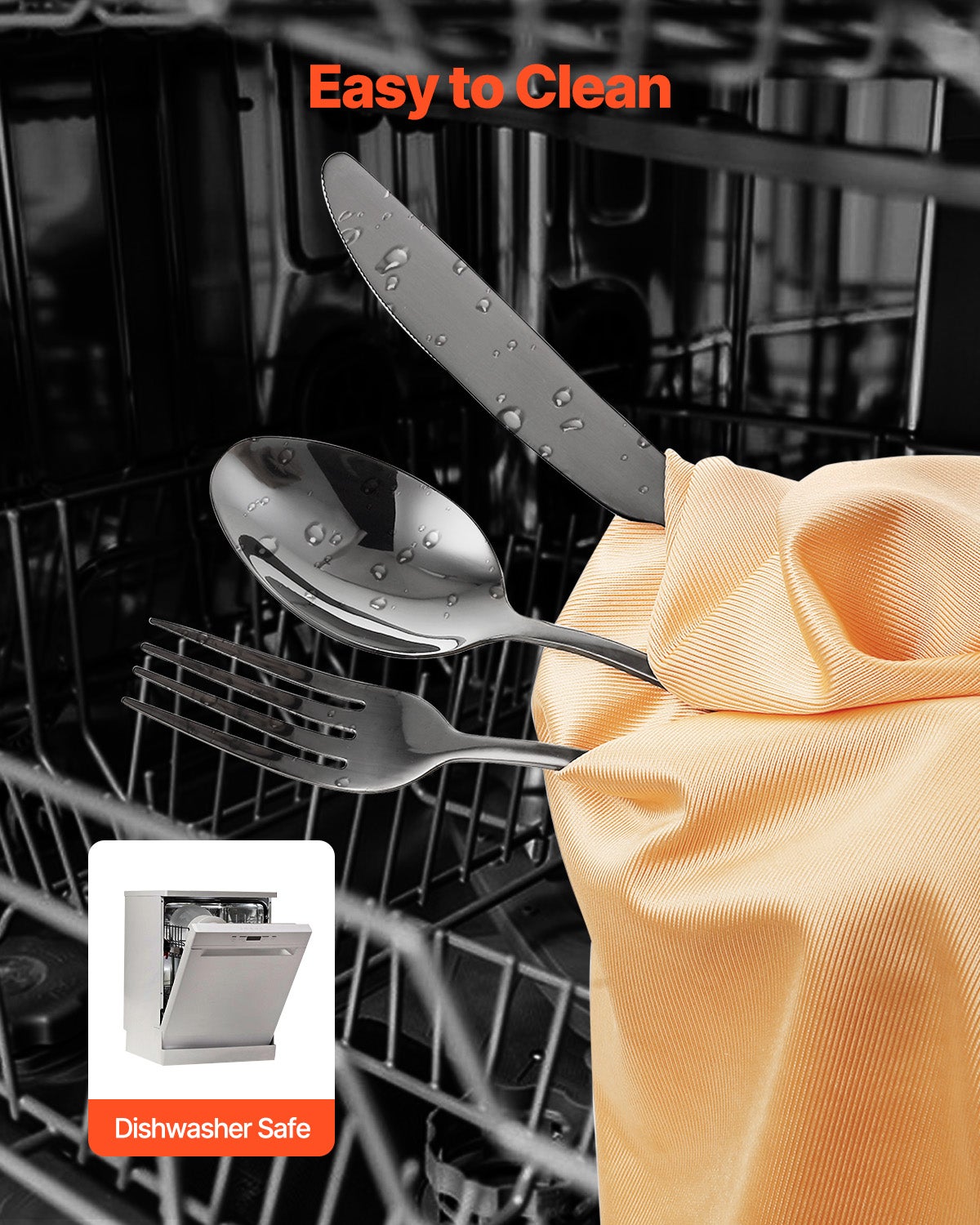 Set Posate 30 Pezzi,VEVOR Posate Acciaio Inox Alimentare,Finitura Lucida,Lavabile in Lavastoviglie,Coltello,Forchetta,per Cucina e Casa,Nero - 5