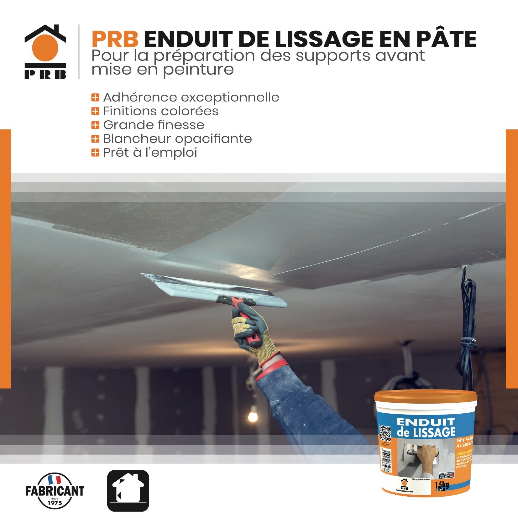 Enduit de Lissage en Pâte 1.5kg - Prêt à l’Emploi - Finition Ultra Lisse pour Murs et Plafonds - Application Facile, Séchage Rapide - 2