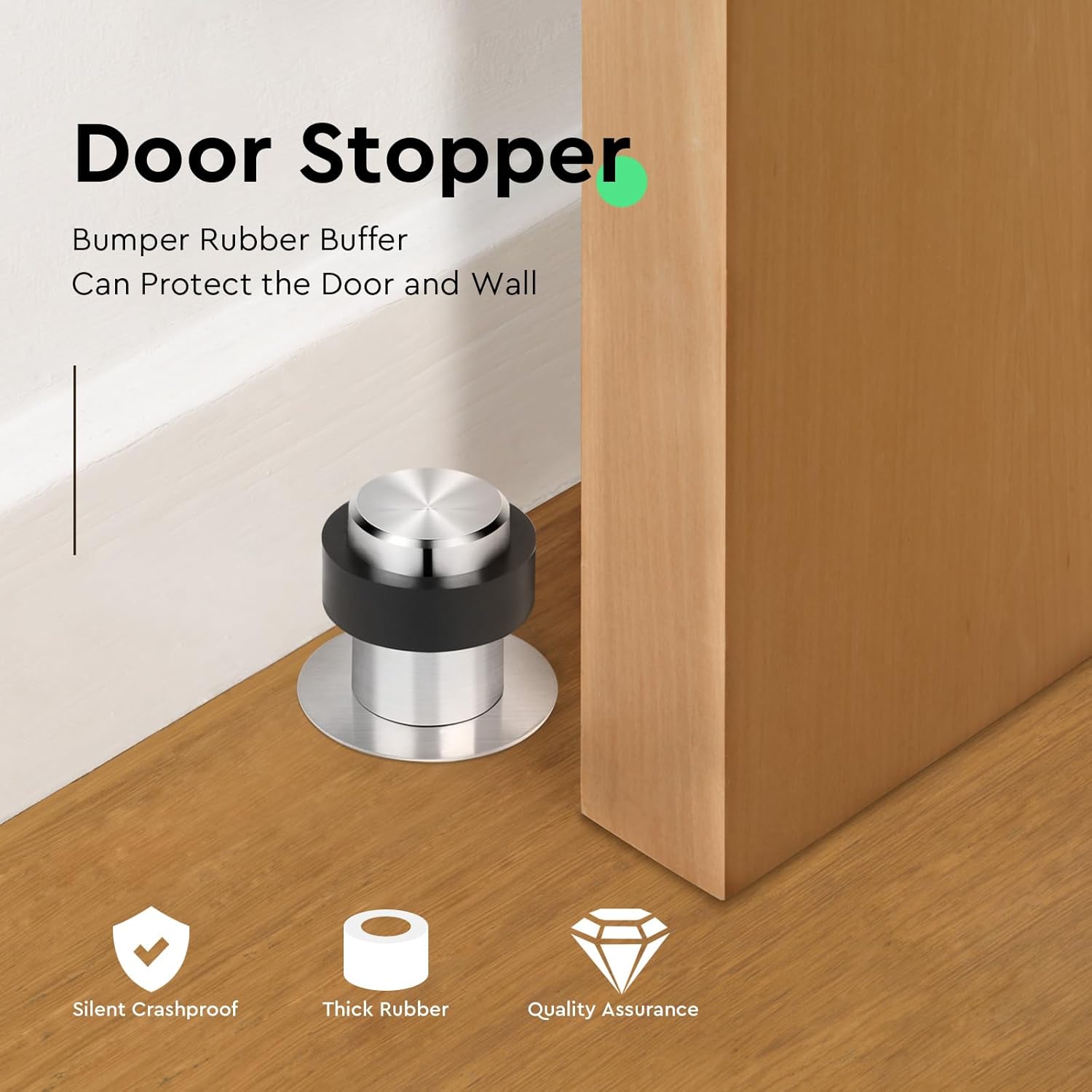 2 Pièces Butoir, Butoir de Porte Sol en Acier Inoxydable, Arrêts de Porte de Plancher, avec Vis et Colle 3M, 3 Méthodes D'installation - 3