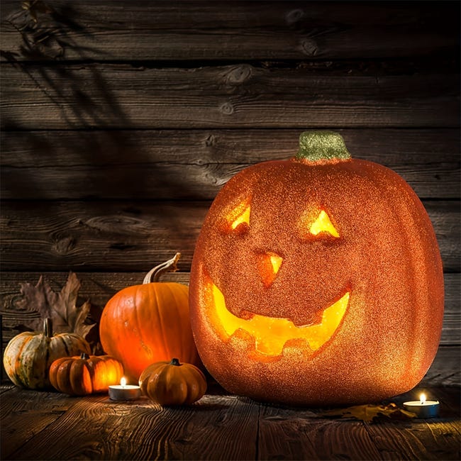 Lanterna decorativa per Halloween, a forma di zucca, altezza 12,5 cm, con candela a LED, decorazione per Halloween, giardino con batteria, decorazione autunnale, lanterne, autunno, esterno Lanterna decorativa per Halloween, a forma di zucca, altezza 12,5 cm, con candela a LED, decorazione per Halloween, giardino con batteria, decorazione autunnale, lanterne, autunno, esterno