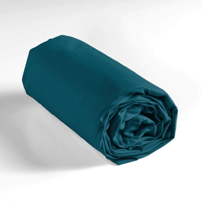 Drap-housse 1 personne 90 x 190 cm coton 57 fils LINA Bleu – Bonnet 30 cm - 4